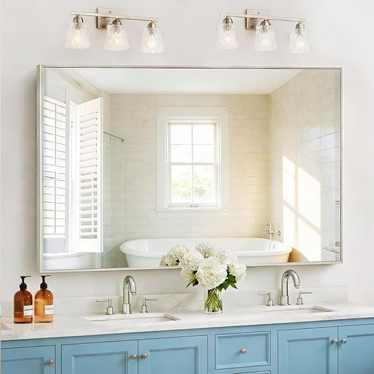 COFENY 36x55 inch Bathroom Mirror, Silver Rectangle Mirror with Thin Metal Frame, Large Rectangular Wall Mirrors for Bathroom, Living Room, Big Mirror Hang Horizontal/Vertical