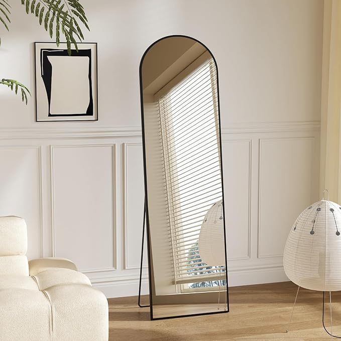 Sweetcrispy 56"x15" Arched Full Length Mirror, Full Body Mirror with Aluminum Alloy Thin Frame, Leaning or Standing, Suitable for Bedroom, Livingroom, Cloakroom, Black
