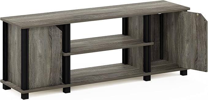 Furinno Brahms TV Stand Entertainment Center with Shelves and Storage for TV Size up to 45 Inch, French Oak/Black
