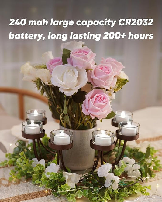 merrynights LED Candles, Tea Lights Candle Battery Operated, 24-Pack 200+Hours Flameless Tealight Candle, Realistic Tea Lights for Halloween Christmas Wedding, Pure White Light