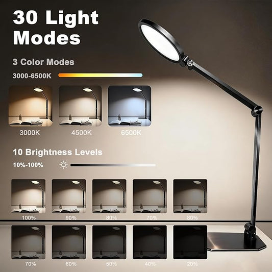 NS Pro LED Desk Lamp with Remote Control, Eye-Caring CRI95+ Dimmable Light, 3000K–6000K Adjustable CCT, Flexible Angle, Clamp or Base Mount, Memory Function Desk Lamp for Office, Reading & Video Calls