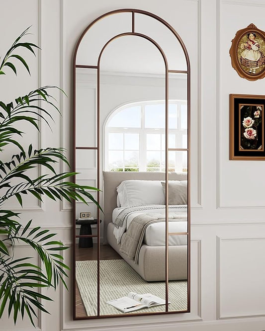 Antok 71" x 28" Full Length Mirror, Floor Mirror Arched Window Decorative Mirror, Metal Framed Decor Farmhouse Floor Mirrors Art Pane Mirrors Wall Decor for Bedroom, Living Room, Entryway Bronze