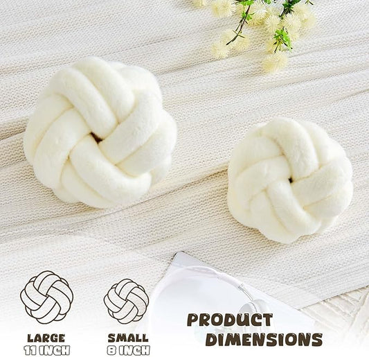 Knot Pillow Ball, Soft Home Decorative Throw Pillows Cushion, Round Changeability Knotted Pillows, Modern Home Handmade Cushions for Bedroom, Sofa, Couch (8 Inch, Ivory)