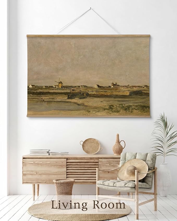 InSimSea 36x54 Extra Large Canvas Scroll Wall Art, Vintage Village Landscape Oil Painting, Oversized Nautical Decor for Living Room, Bedroom, Dining Room, Office