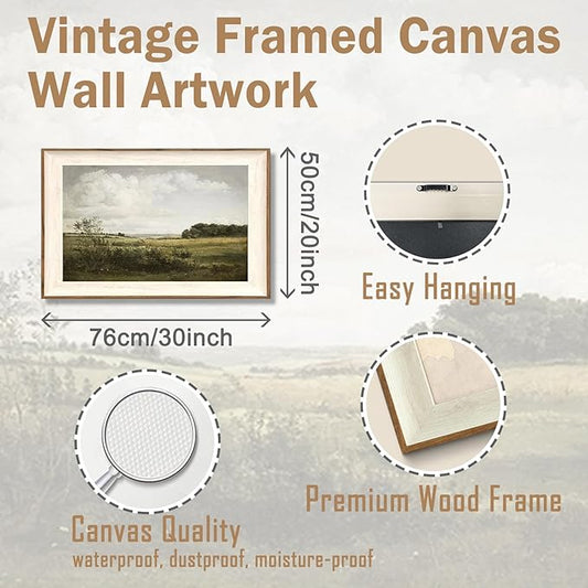 ASTRDECOR Framed Canvas Wall Decor for Bedroom, Vintage Nature Wall Art for Home Decor Aesthetic, Mountain Pictures Green Wall Decor Living Room, Meadow Oil Painting Landscape Wall Art Prints-20''x30''