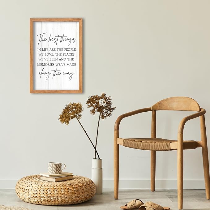AuraPeak The Best Things In Life Family Sign for Home Wall Decor Modern Memory Family Positive Quotes Memories Farmhouse Bedroom Living Room Horizontal Adventure Hanging Art (Wood 16"×11")