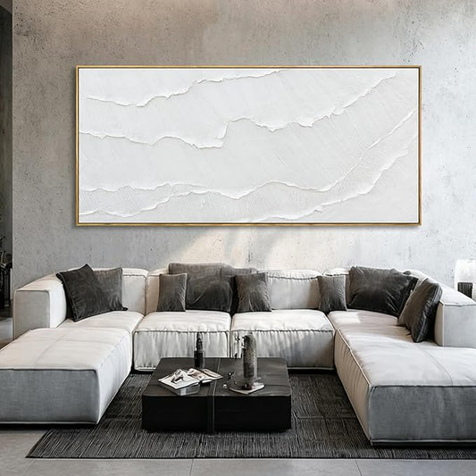 Extra Large Modern White sea wave Line Abstract Artwork Framed Neutral Canvas Wall Art for Living Room Bedroom Office Minimalist Decor 40x88 Inch