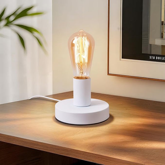 Industrial Table Lamp Base E26/E27 Ceramic Base Holder, Vintage Small Desk Lamp with Plug in Cord On/Off Switch Edison Screw Light Bulb Holder Base for Home Lighting Decor (White)
