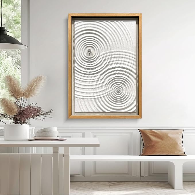 BrightA Modern Wave Texture Wood Wall Art with Silver Metal Sphere, Light Gray 3D Carved Panel for Living Room Bedroom Office Decor 27.5"x39.4"
