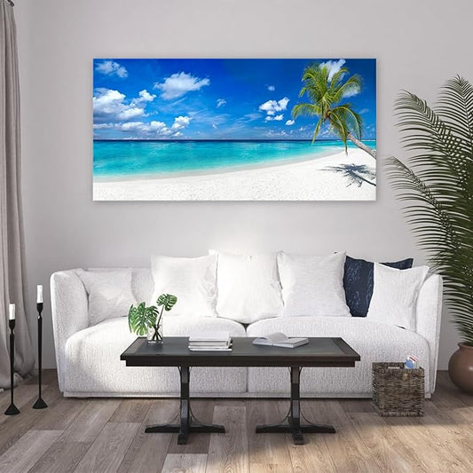 XXMWallArt FC2498 Seascape Canvas Art - Tropical Paradise Beach With White Sand and Coco Palms - Summer Beach Nature Pictures for Living Room, Bedroom, Home and Office Wall Decor