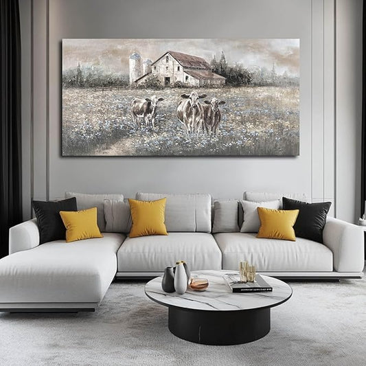 LEVERUP Funny Animal Wall Art Floral Canvas Artwork Spring Pictures Home Decor for Living Room Dining Room Rustic Farmhouse Decoration 29×58 Inch