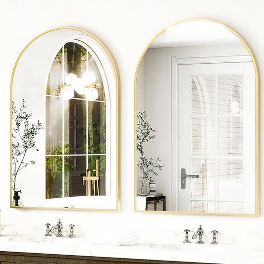 HARRITPURE Arched Bathroom Mirror - 30"x40" Gold Large Wall Mounted Vanity Mirror Aluminum Alloy Frame Arch Wall Mirror for Living Room, Bedroom and Entryway