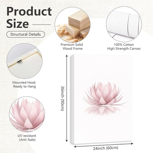 Pennclys Inhale Exhale Wall Art Zen Canvas Decor Yoga Lotus Wall Art Calming Meditation Artwork Pink Yoga Poster Zen Pictures Painting for Living Room Bedroom 24x36 Inch Ready to Hang Set of 3