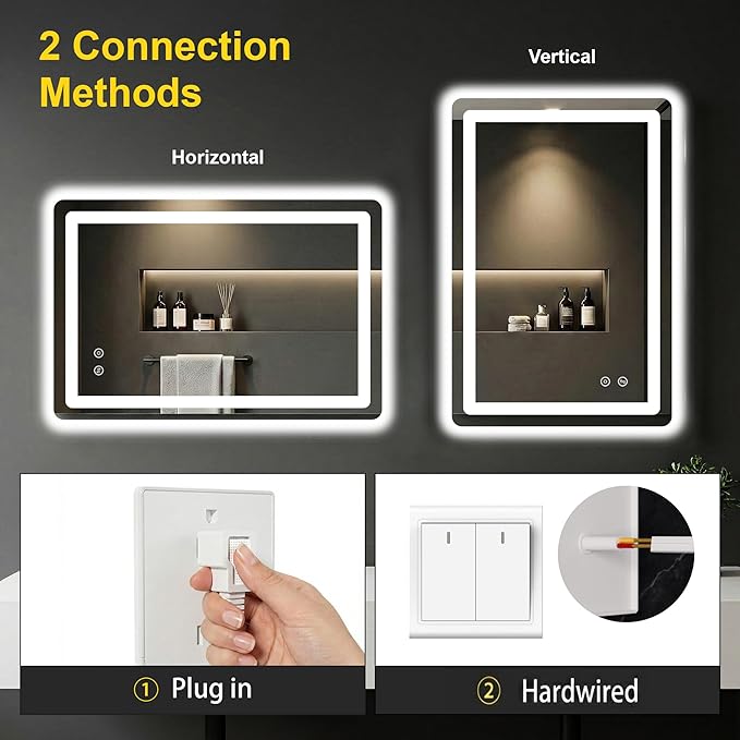LED Bathroom Mirror with Lights - Anti-Fog, Dimmable, Backlit+Frontlit, 3 Color Light - 20"x30" Lighted Vanity Mirrors for Wall, Shatterproof Tempered Glass, Memory Function