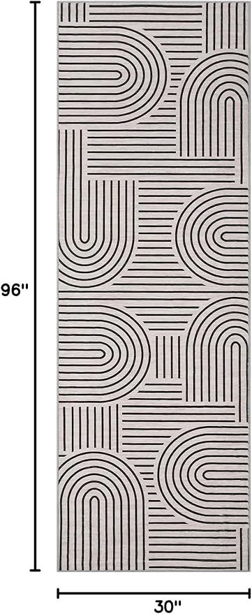 Modern Rug 2.5x8 Runners for Hallways, Abstract Kitchen Runner Rugs Non Slip Bath Runners, Rainbow Washable Runner Rug for Bedroom, Soft Long Rugs for Entryway Bathroom Laundry Dorm, Blackwhite