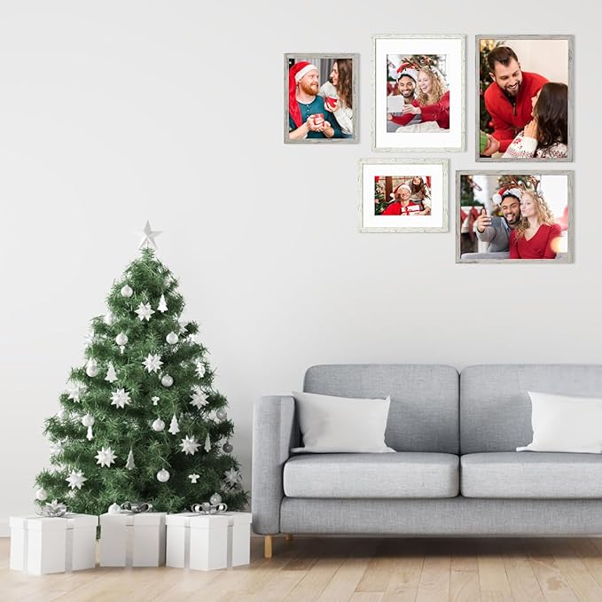 BSRHOMR 12x16 Picture Frame with Mat Distressed White, Country Rustic Style Photo Frame Set of 6 with Removable 11 x 14 Mat, Display Table Top or Wall Mount for Gallery