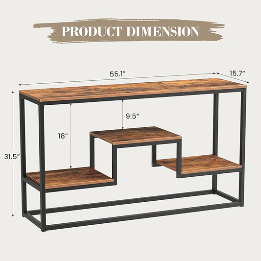 YOUDENOVA TV Stand for TVs up to 65 Inch, TV Console Table with 3-Tier Open Storage Shelves, Modern Industrial Entertainment Center for Living Room, Bedroom, Rustic Brown