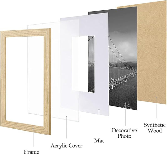 eletecpro 12x12 Picture Frames Set of 9 with Clear Acrylic Cover, Display 8x8 Photos with Mat or 12x12 Without, Classic and Sturdy Square Collage Gallery Wall Decor, Easy Wall Mount, Natural
