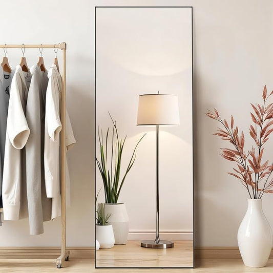 Mirror Full Length, Upgraded 21"x64" Body Wall Mirrors with Shatter-Proof Glass, Floor Standing, Hanging or Leaning, Large Tall Mirror with Stand Aluminum Alloy Frame for Bedroom Cloakroom