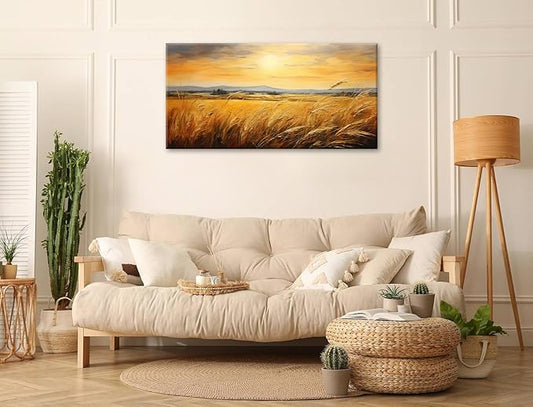 DJSYLIFE Large Farmhouse Wall Decor Wheat Landscape Oil Painting Prints, Crops Kitchen Field Canvas Wall Art,Modern Neutral Traditional Home Decor,Country Living Room Bedroom Decor 20"x40"