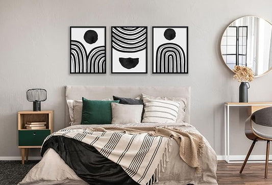 ELSKER&HOME 18x24 Poster Frame Black, Display Pictures 16x20 with Mat or 18x24 Photos without Mat Set of 3, Include 3 Wall Art Prints, Horizontal and Vertical Wall Mounting