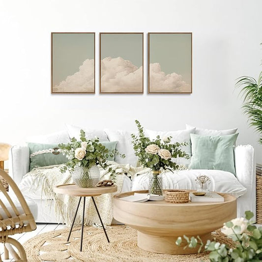 myusuar 3 Piece Large Modern Abstract Canvas Framed Wall Art For Living Room, Dearm Cloud Minimalist Wall Art Decor Posters Prints For Bedroom Office, 12x16in