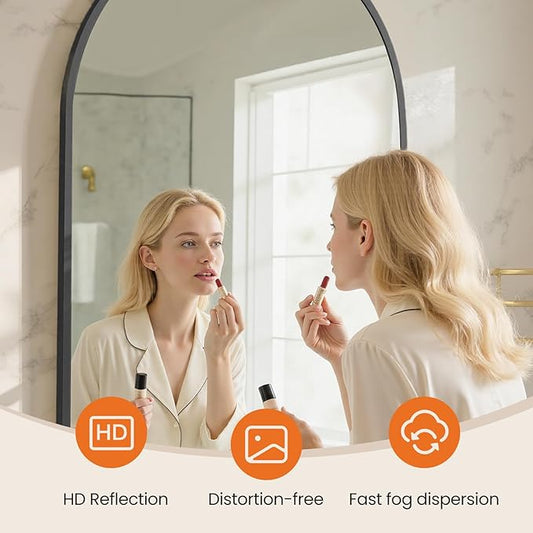 Sweetcrispy 26.5"x38" Arched Black Bathroom Mirrors for Wall, Bathroom Mirrors for Over Sink, Metal Framed with HD Shatter-Proof Glass for Entryway, Living Room, Bedroom, Home Decor