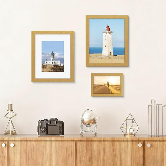 Picrit 8x10 Picture Frame Set of 12, Display 5x7 with Mat or 8x10 without Mat, Photo Frames for Wall Mounting or Table Top Display, Gold