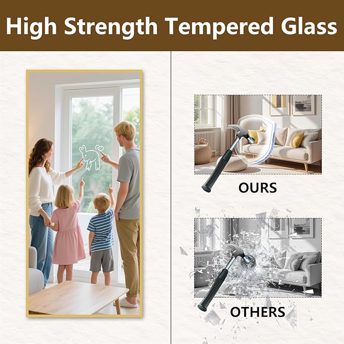 Koonmi 78"x35" Floor Mirror Full Length, Bedroom Floor Body Mirror with Stand, Large Gold Mirror, Leaning, Standing or Hanging Horizontally/Vertically