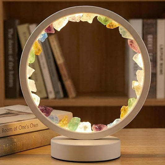 Runyansghi Chroma Gravel Night Lamp 8.6" Natural Healing Crystal Bedside Lamp USB Port 3 Colours Dimming Mode Bedroom Lamp Suitable Night Light for Living Room Bedroom Office Home Decor Ideal Gift