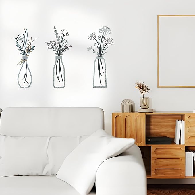 Nonforgetta Rustic Farmhouse Metal Flower Wall Art β Set of 3 Floral Decorations for Living Room, Bedroom, or Bathroom β Minimalist & Elegant Wall DΓ©cor Gift