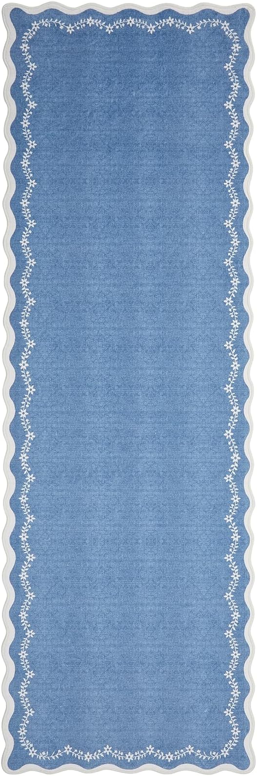 GarveeHome 2.5x8 Scalloped Washable Runner Rug for Kitchen, Soft Blue Long Hallway Runner Non Slip Entryway Rug Farmhouse Thin Laundry Mat Stain Resistant Carpet for Bathroom Beside Rug