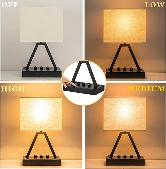Briever Touch Control Table Lamp, 3-Way Dimmable Desk Lamp with USB C & USB A and AC Outlet, Bedside Lamps with Phone Stands for Bedroom, Living Room, Office, LED Bulb Included, Black