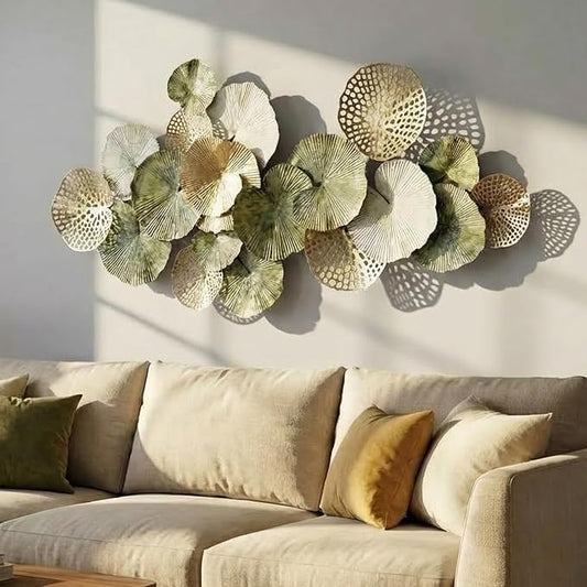 Lucky Monet Large Metal Wall Decor 3D Stacked Metal Wall Art Modern Lotus Leaf Wall Sculptures Hanging Decoration for Living Room Bedroom Entryway, 52.3" x 24.8"