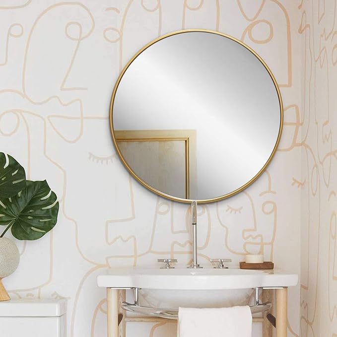Gold Circle Wall Mirror 24 Inch Round Wall Mirror for Entryways, Washrooms, Living Rooms and More (Gold, 24")