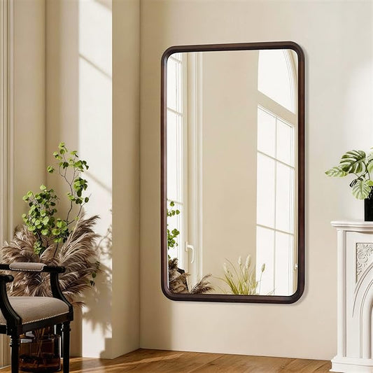 Bathroom Mirror for Wall,Wood Rectangle 30 x 48 inch Hanging Vatiny Tempered Mirrors with Rounded Corner for Living Room,Bedroom,Entryway
