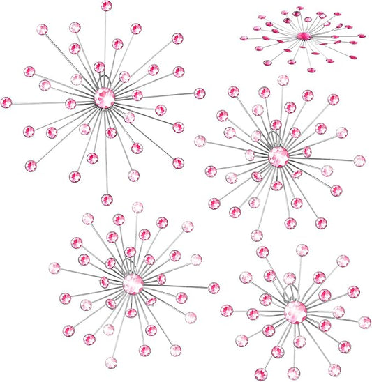 Funnymoom 4 Pcs Pink Starburst Wall Decor Metal Bling Wall Art Pink Crystal Sparkling Rhinestones Bling Decorative Hanging Diamond for Living Room Bedroom Home Office