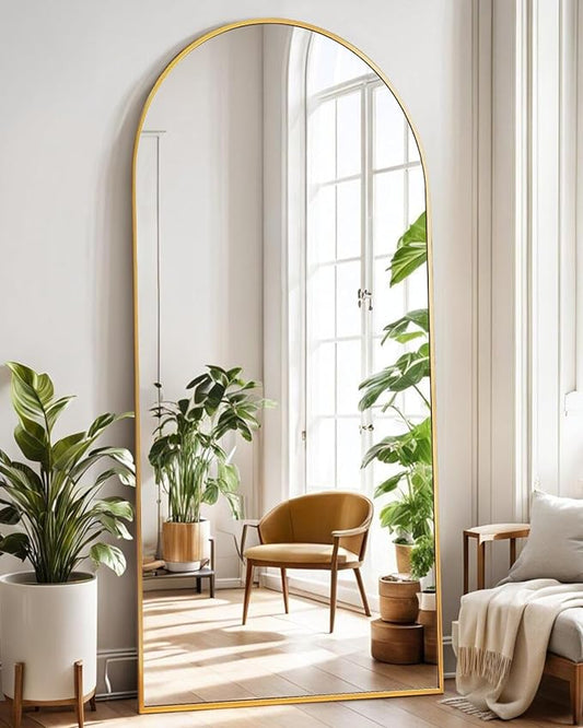 DYNWELL Arched Full Length Mirror, Floor Mirror with Stand, 71"x26" Large Wall Mirror Full Length, Body Floor Mirror, Wall Mounted for Bedroom, Gold