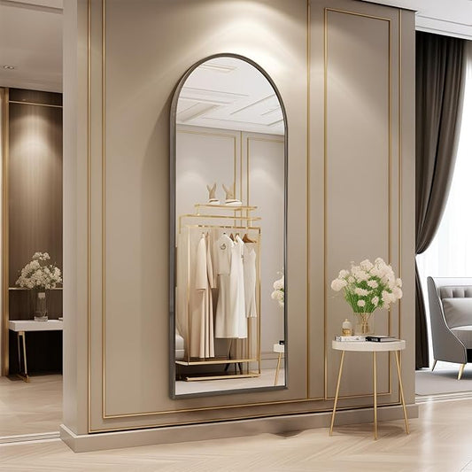 Large Arched Full Length Mirror, Arch Bathroom Wall Mirrors Metal Aluminum Alloy Frame Modern Simple Home Decor for Living Room Bedroom Cloakroom 48"x16" Coffee
