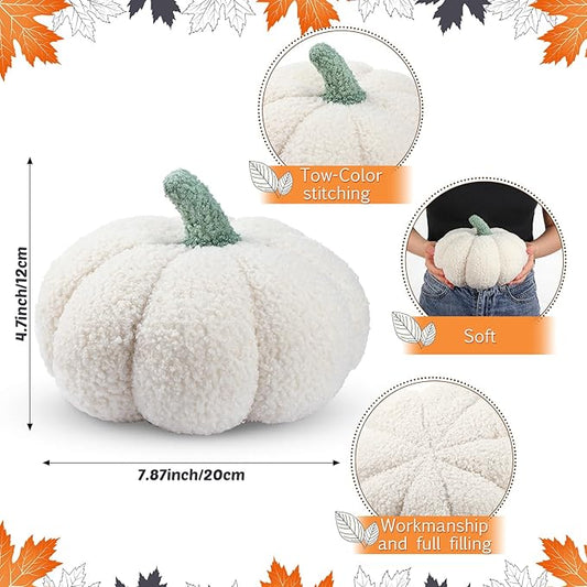 Namalu 3 Pcs Thanksgiving Pumpkin Pillows 3D Throw Cushion Soft Sofa Pillows Stuffed Pumpkin Decoration for Fall Winter Living Room Home Christmas Thank You Gifts(7.87 Inch,White)