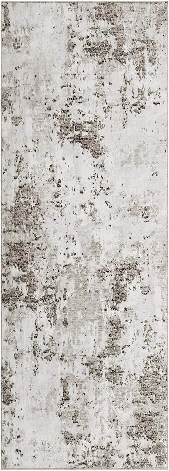 ROYHOME Modern Abstract Runner Rug 2x5 Washable Non Slip Stain Resistant Rug for Bedroom Living Room Non Shedding Low Pile Indoor Floor Cover,Taupe/Beige