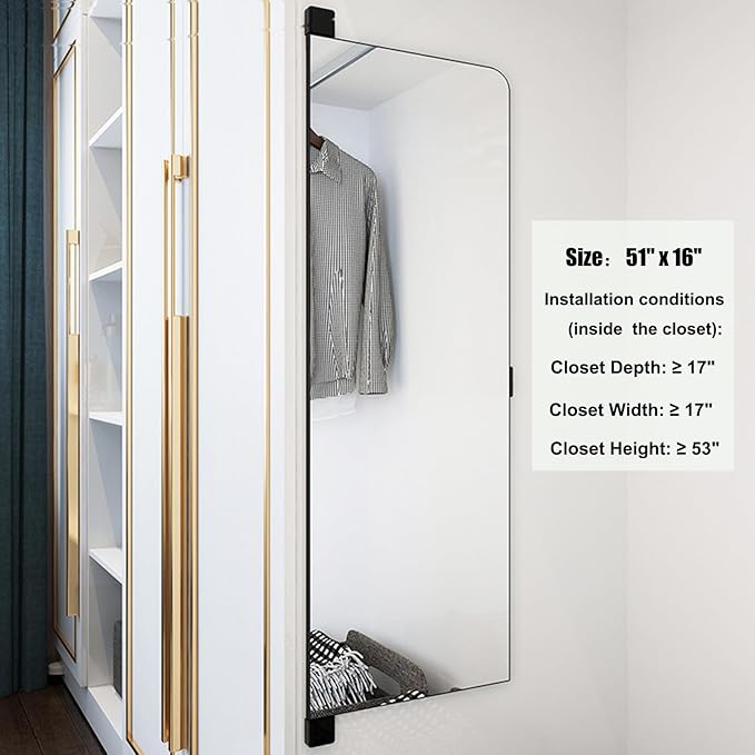 180° Swivel Full Length Mirror, 47" x 15.2" Wall Mounted Full Length, Hideaway Closet Mirror for Cloakroom, Bedroom, Door
