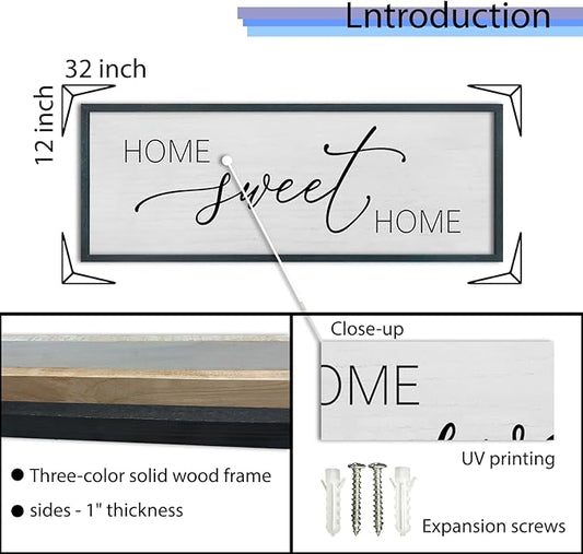 FZMHASLWW Home Sweet Home Wall Decor, 32”X 12” Farmhouse Living Room Above Couch Room Rustic Horizontal Sign, Modern Family Hanging Plaque Wall Art (Black)