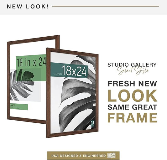 MCS Studio Gallery 18x24 Poster Frame Walnut Woodgrain Engineered Wood, Vertical & Horizontal Wall Hanging Large Picture Frame for Photos, Posters & Art Prints (1-Pack)