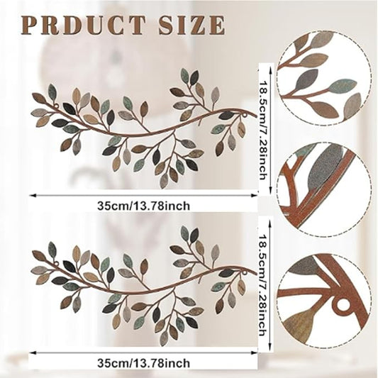 Hotop 2 Pieces Metal Tree Leaf Wall Decor Vine Olive Branch Leaf Wall Art Wrought Iron Scroll Sculptures Above the Bed, Living Room, Outdoor Decoration(Classic Style,Classic Color)
