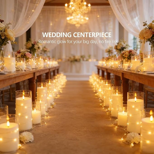 kakoya Flameless LED Candles with Timer 12 Pc Flickering Flameless Candles for Romantic Ambiance and Home Decoration Stable Acrylic Shell,with Embedded Star String,Battery Operated Candles(White)