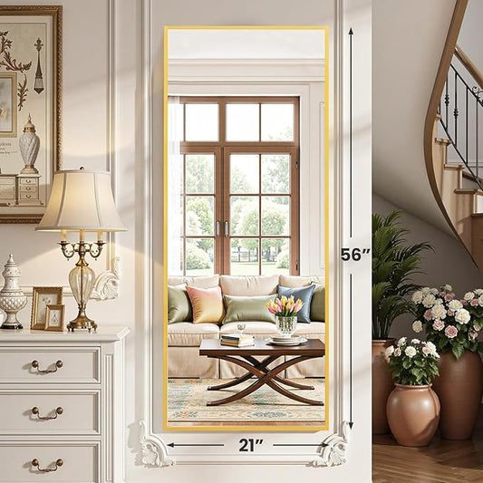 Simple Deluxe Full Length Mirror, 56"Γ21" Large Floor Mirrors, for Wall Door Bedroom Bathroom Living Room (Gold)
