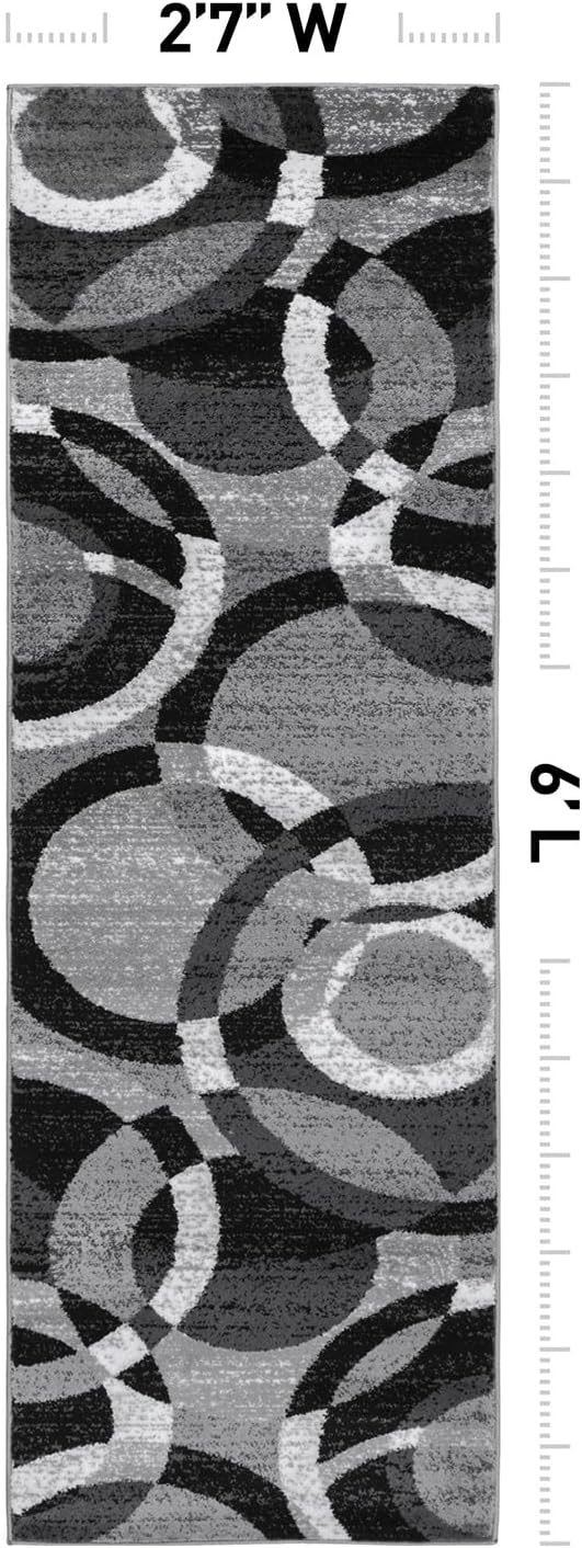 Rugshop Contemporary Abstract Circles Perfect for high Traffic Areas of Your Living Room,Bedroom,Home Office,Kitchen Runner Rug 2'7" x 6' Gray