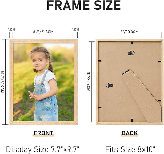 ATOBART 8x10 OAK Natural Wood Photo Frame,4 Pack Picture Frames Real Glass front Wall Hanging Gallery for Wall and Tabletop Display,set of 4