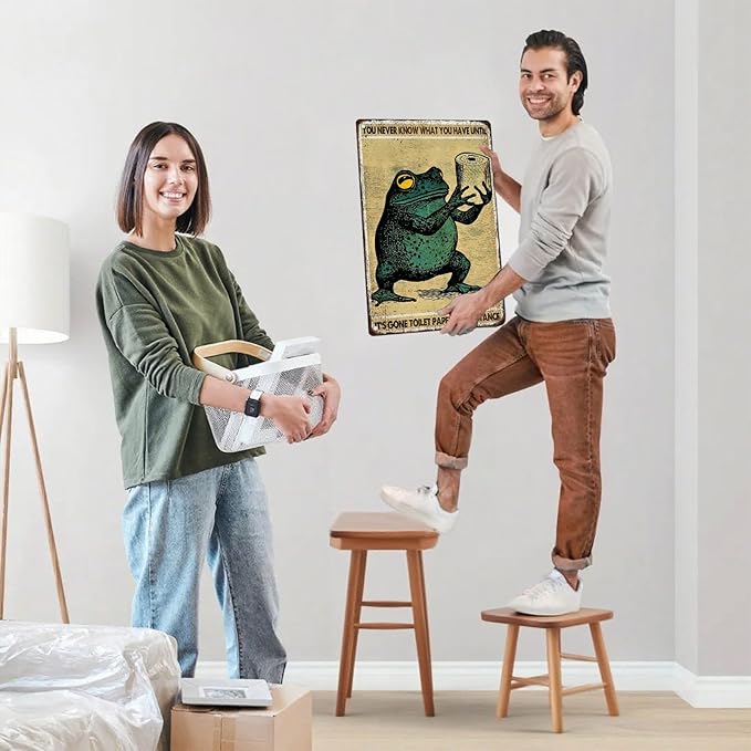 Funny Frog Vintage Tin Sign You Never Know What You Have Until It's Gone Toilet Paper Metal Tin Sign for Instance Vintage Home Office Room Wall Decor Poster 8X12Inch